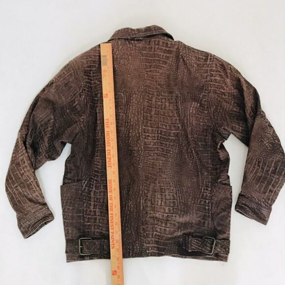 M JULIAN Leather Jacket L Large Womens Croc Print - Picture 2 of 8